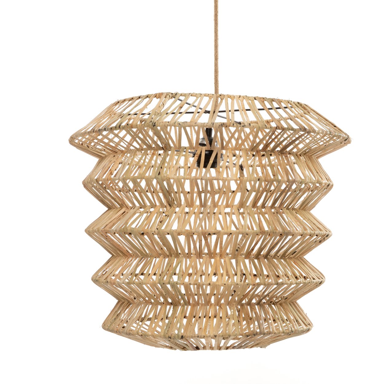 Rattan pendant light shade with unique tapered shape, perfect for kitchen, dining, or living room pendant lighting