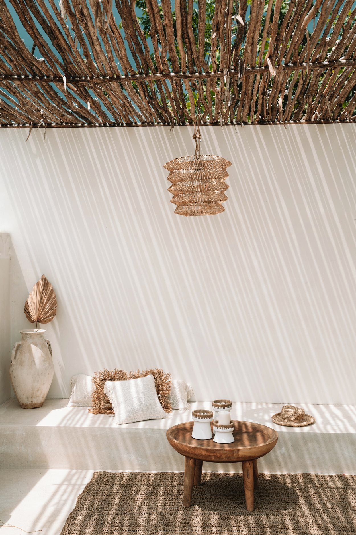 Handcrafted pendant light in oriental-inspired rattan, great for stylish ceiling decoration