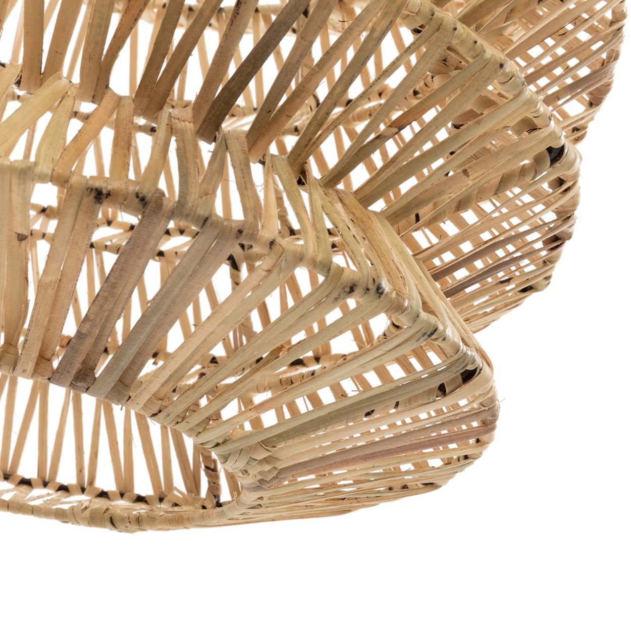 Rattan pendant light with unconventional silhouette, perfect for cozy and creative interiors