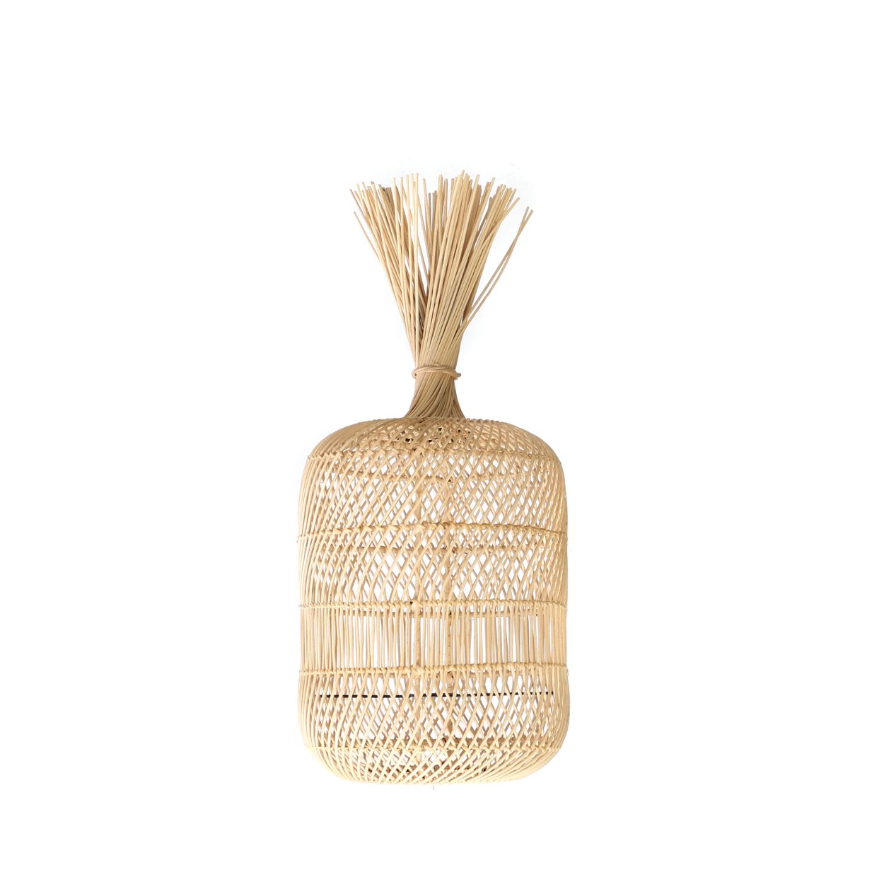 Small boho pendant lamp with natural rattan shade, ideal for cozy corners and warm ambient lighting