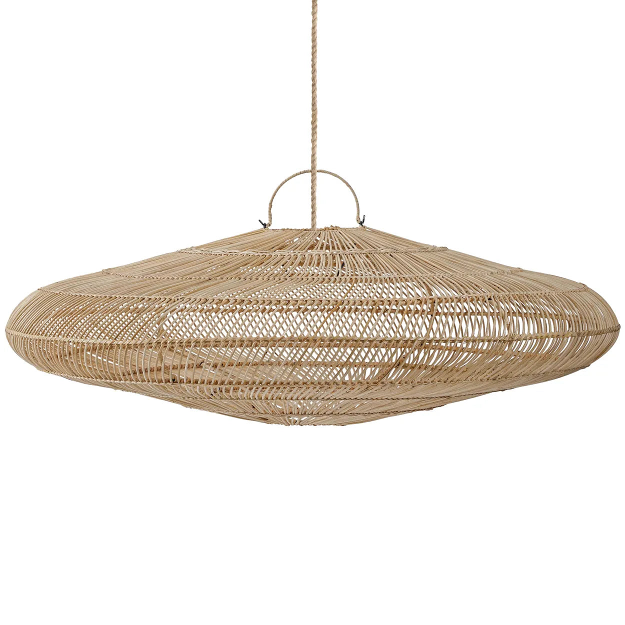 Oversized rattan light fixture in sculptural XXL form for open entryways
