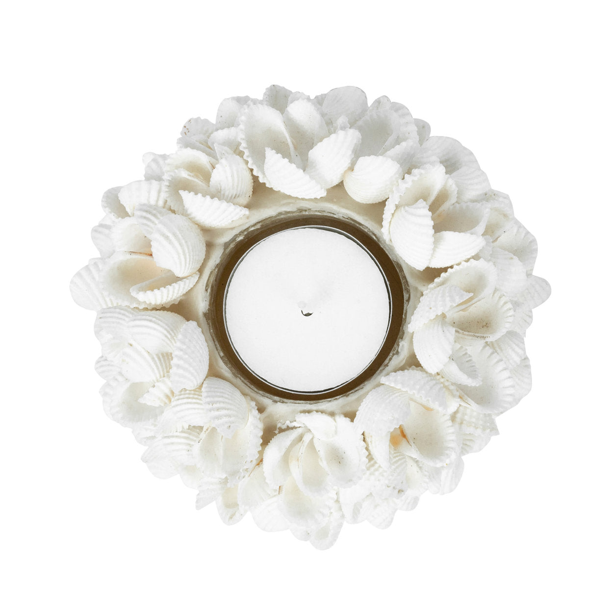 Handmade coastal candle holder with floral shell detailing