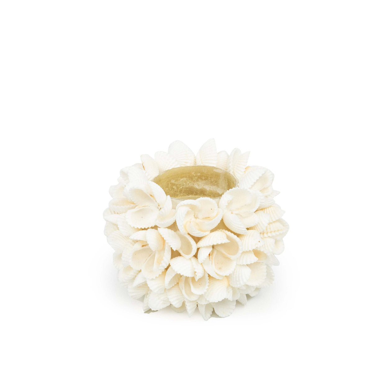 Small candle holder made from natural sea shells with floral detail