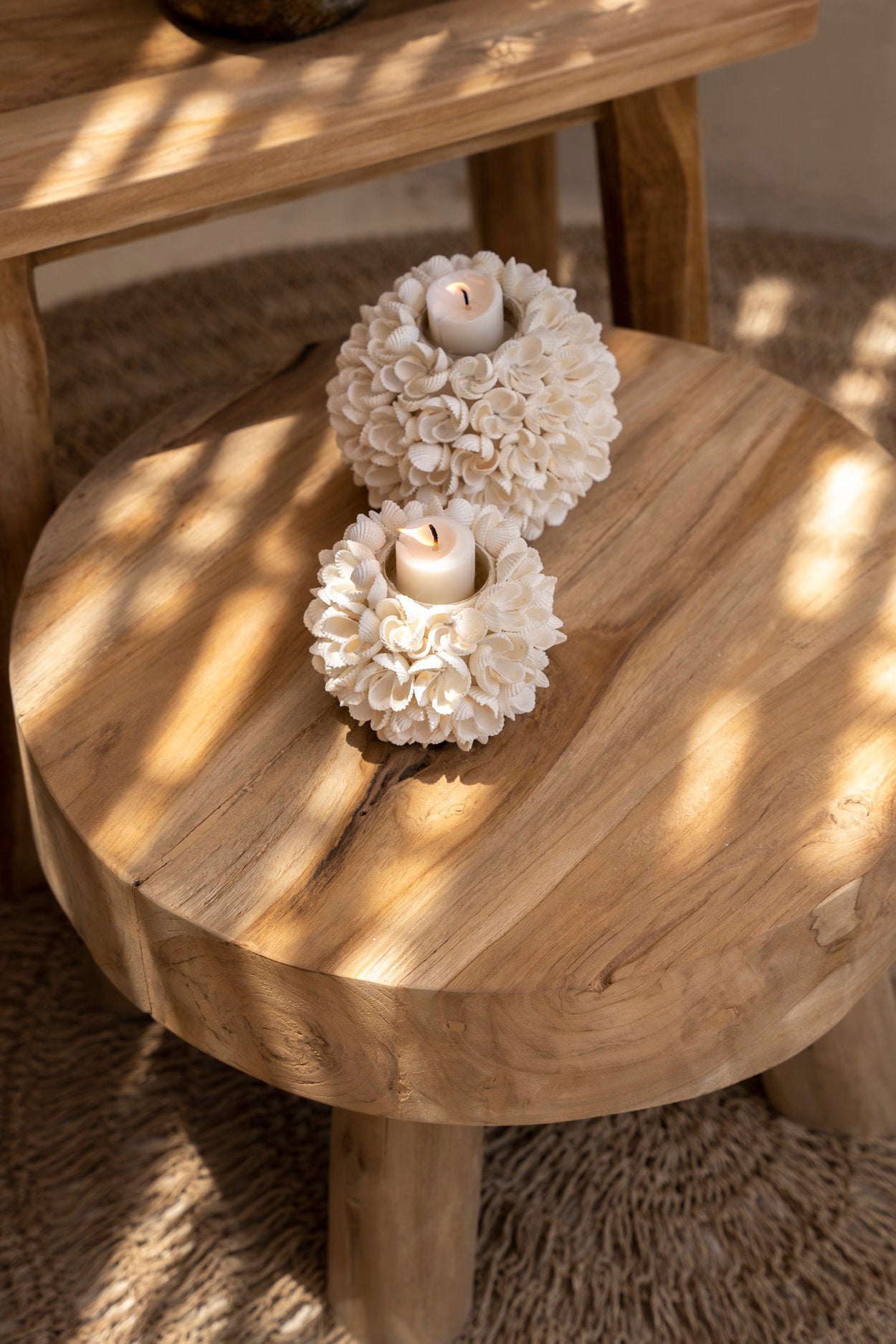 Handcrafted shell candle holder perfect for a table centerpiece