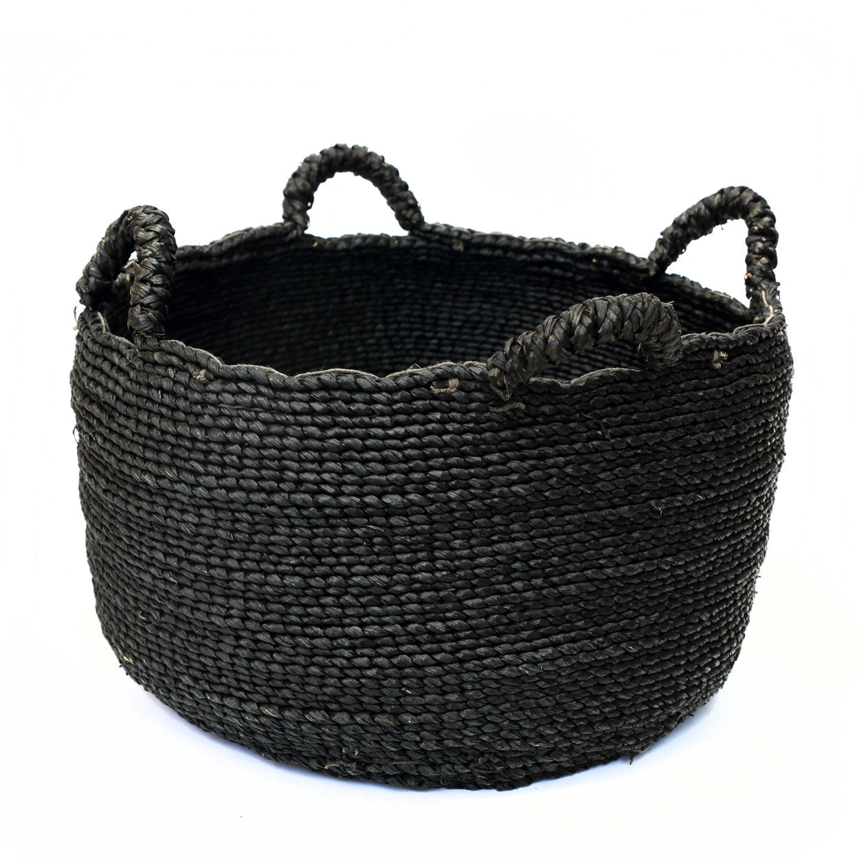 Wicker basket with handle in large black size, perfect for laundry or elegant home storage