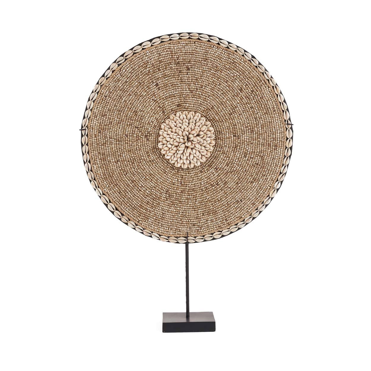 Natural decorative shell stand on sleek base – ocean-inspired home decor accent