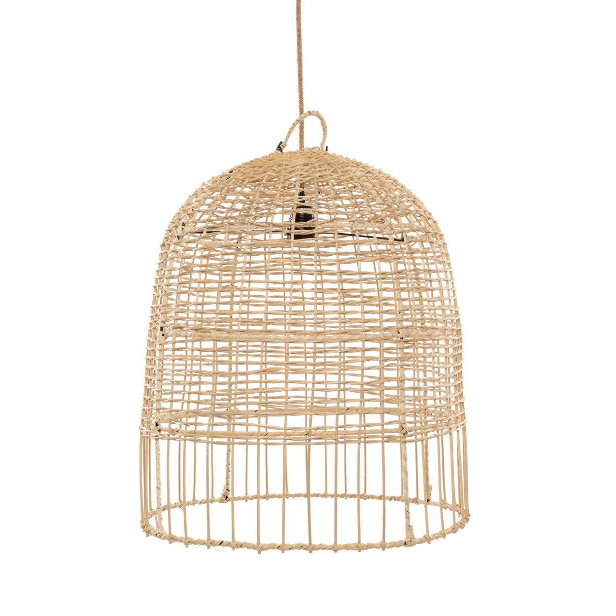 Medium wicker pendant light with handmade rattan ceiling lamp shade in natural coastal design