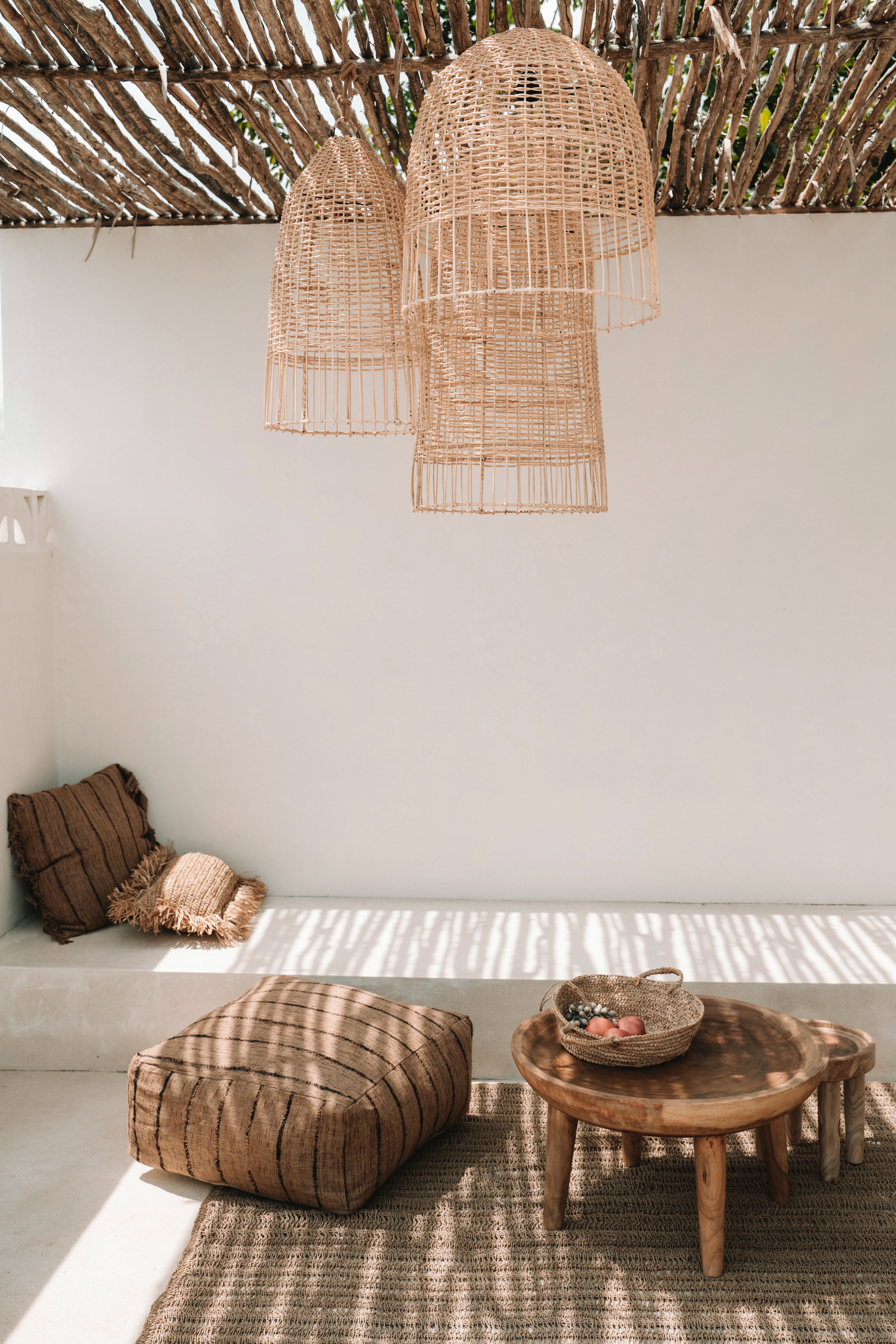 Ceiling lamp shade in wicker style, perfect for hanging over dining areas or cozy reading corners