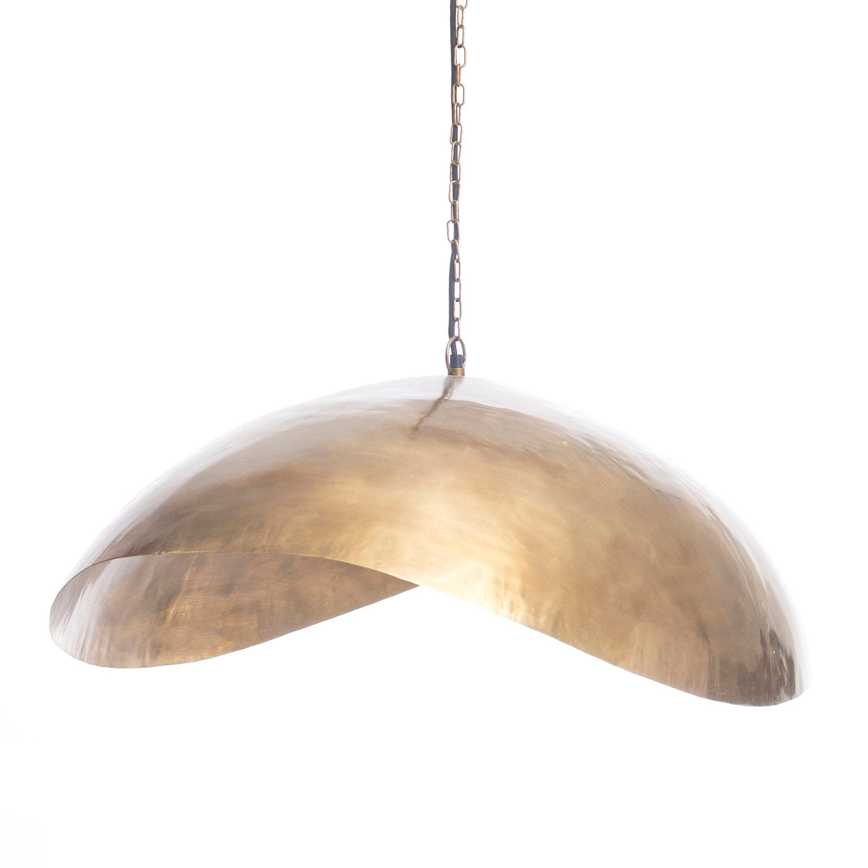 XL brass pendant lamp with shiny gold finish and sculptural shape, perfect for modern hanging light fixtures