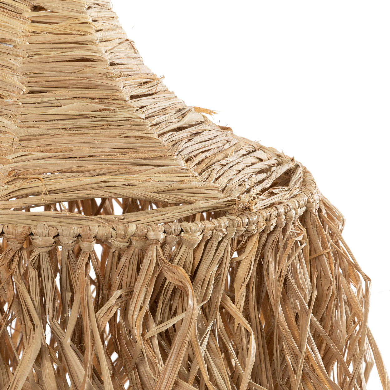 Handwoven raffia pendant light in natural color, ideal for serene lounge or dining areas