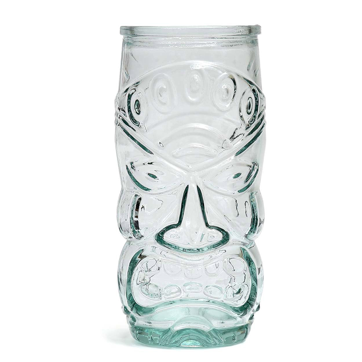 Blue tiki cocktail glass handcrafted from 100 percent recycled glass