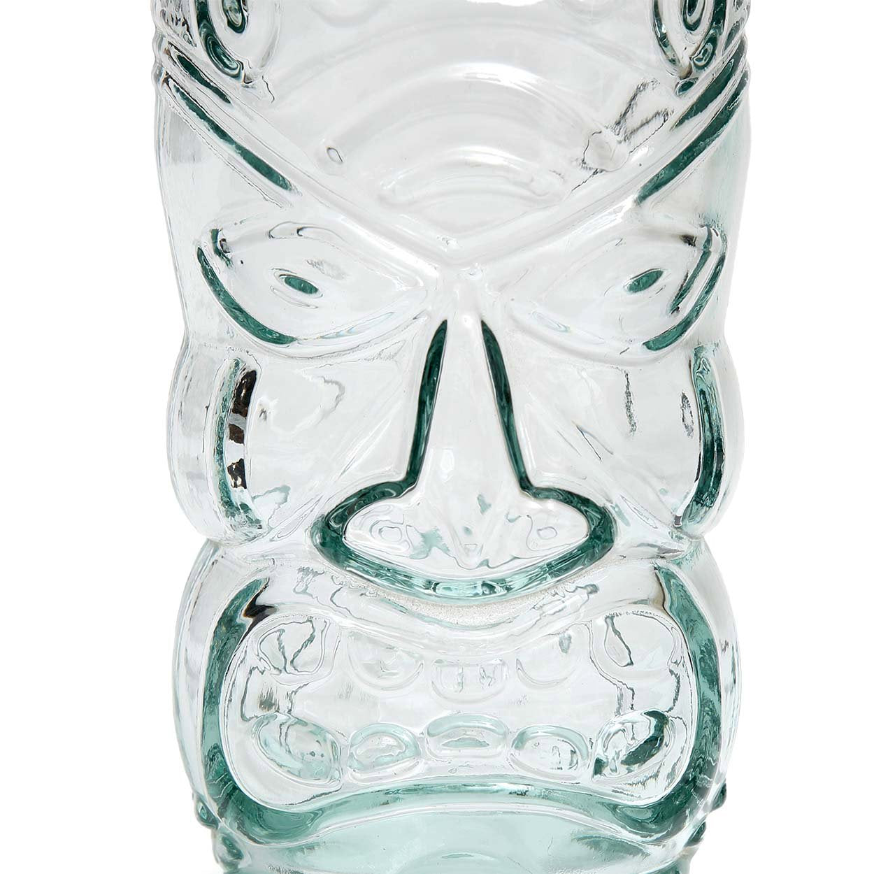 Eco-friendly tiki glass with bold blue finish and carved texture