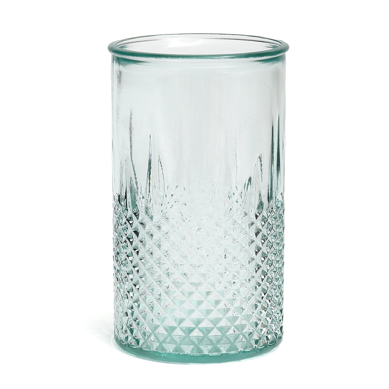 Blue drinking glass Zuanshi handcrafted from recycled glass with diamond texture