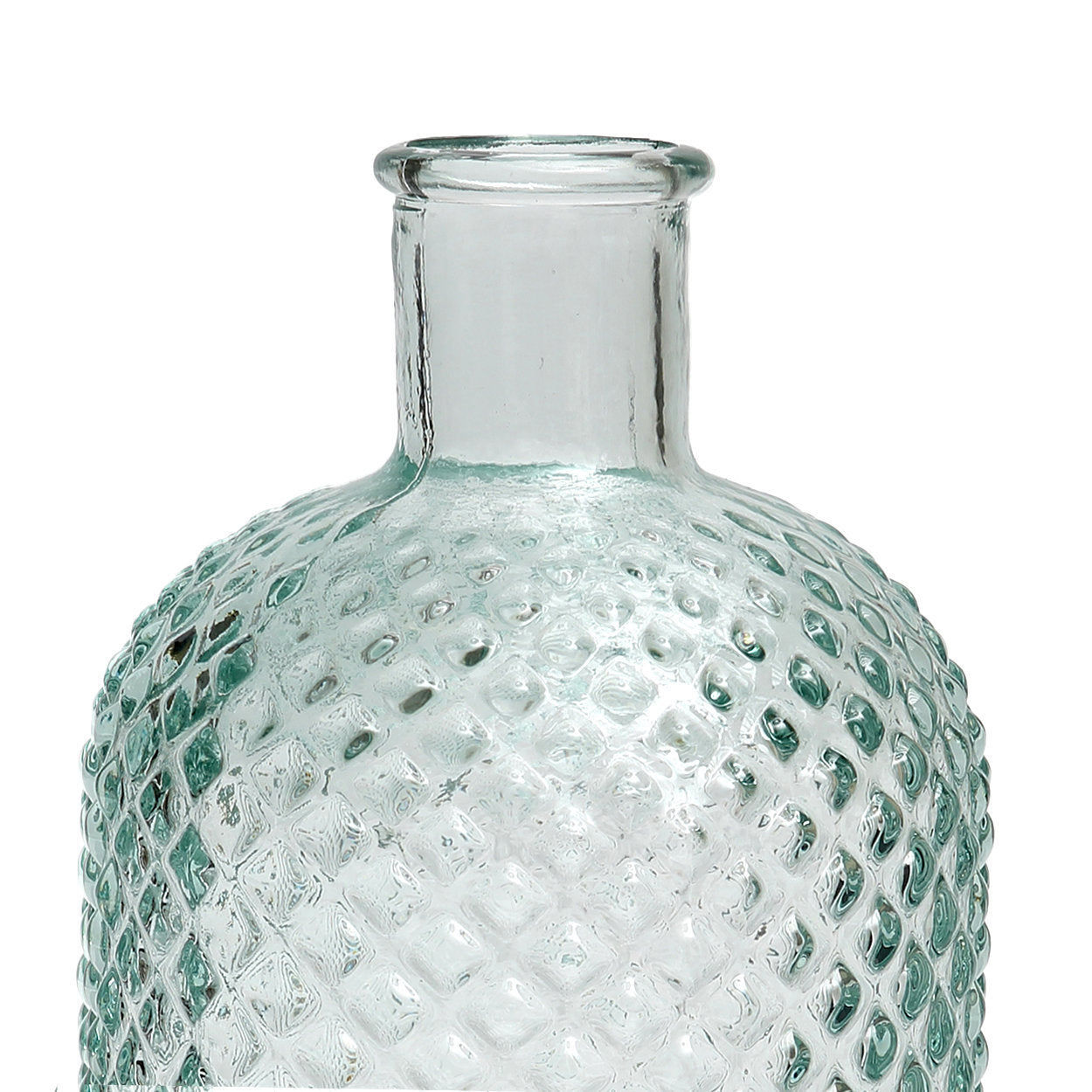 Blue glass water bottle with engraved surface, medium size