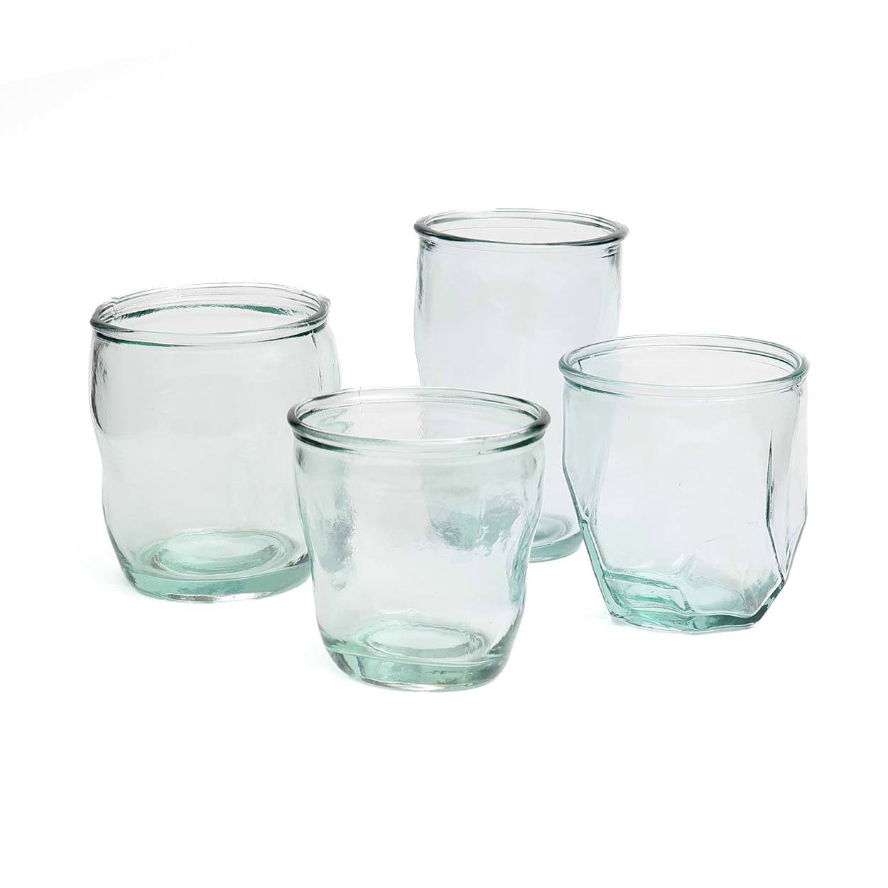 Elegant recycled glass tumbler with artistic blue accents for home and dining