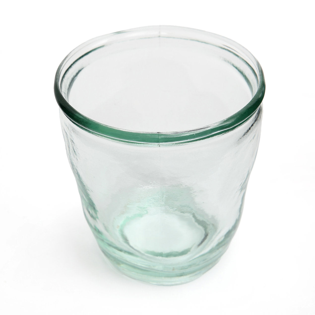 Modern blue glass cup handcrafted from recycled materials for everyday use