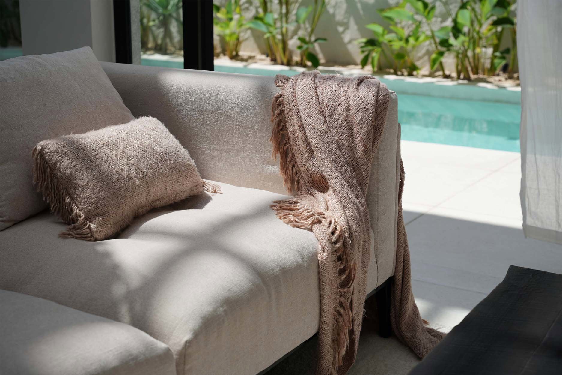 Hand-dyed boho pillow cover made from soft beige cotton