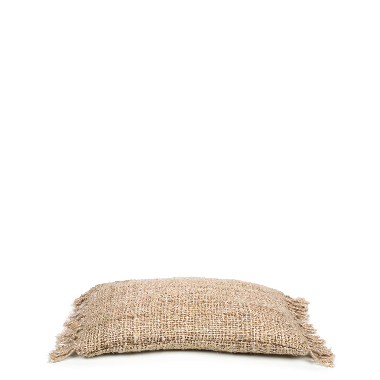 Close-up of handwoven beige pillow cover with unique texture