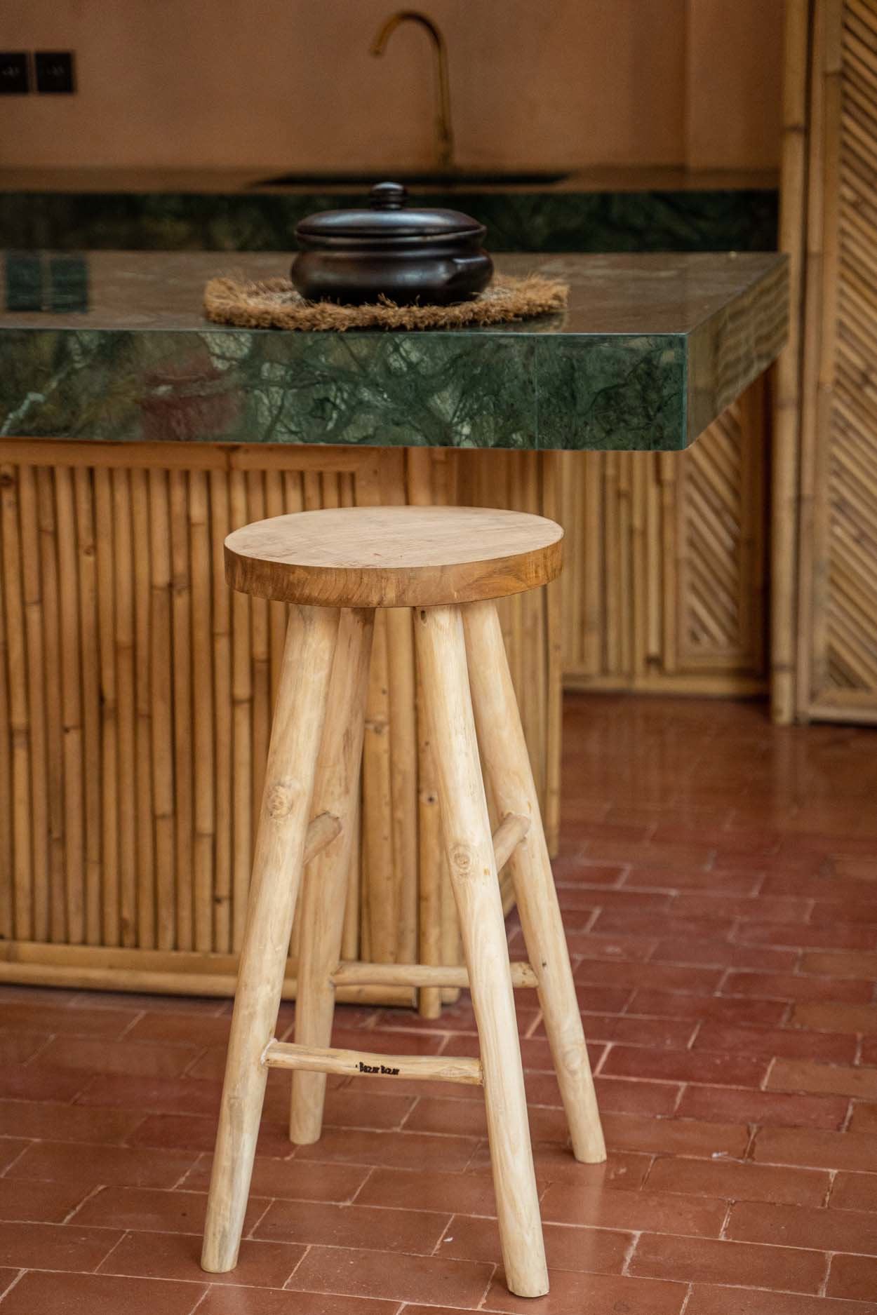 Kedut bar stool 75 cm tall, handcrafted from solid teak wood