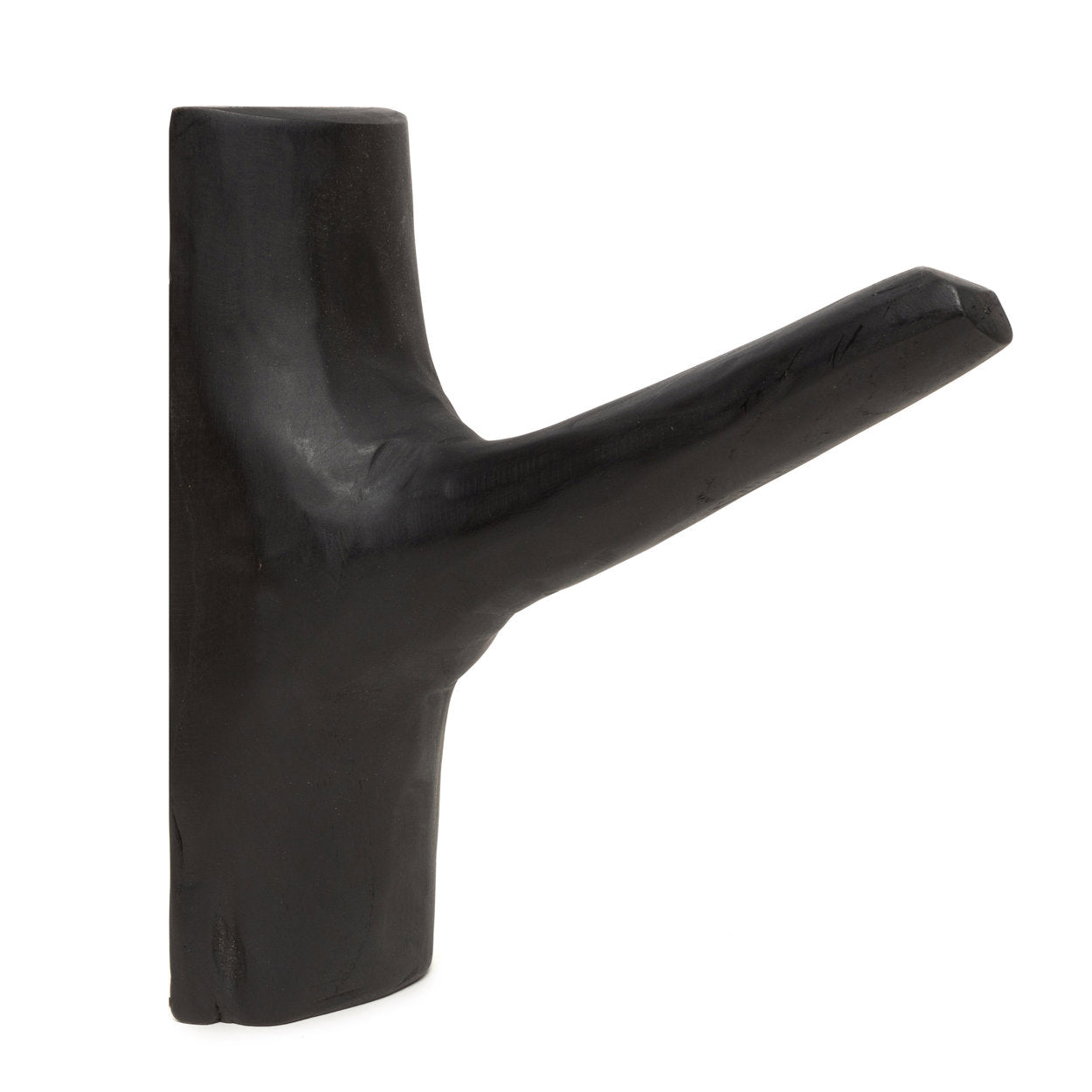 Solid wood coat hook in black teak finish, ideal for modern minimalist interiors