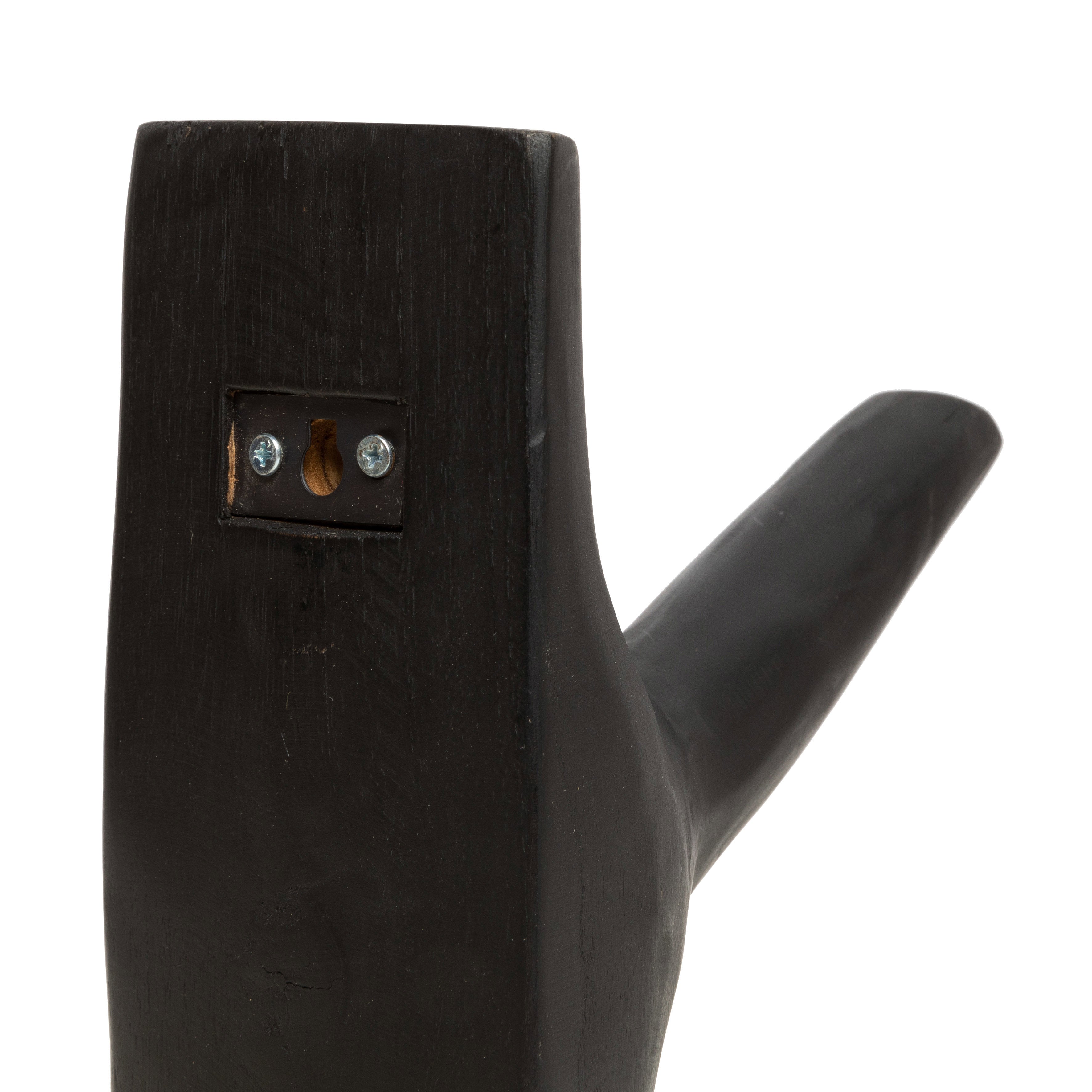 Black teak wood hook with visible grain, rustic charm meets modern function