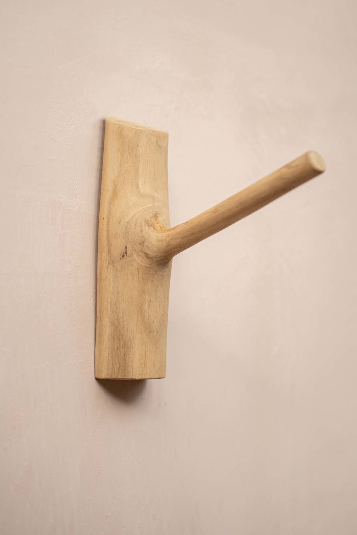Durable teak wood wall hook for coats, towels, or accessories