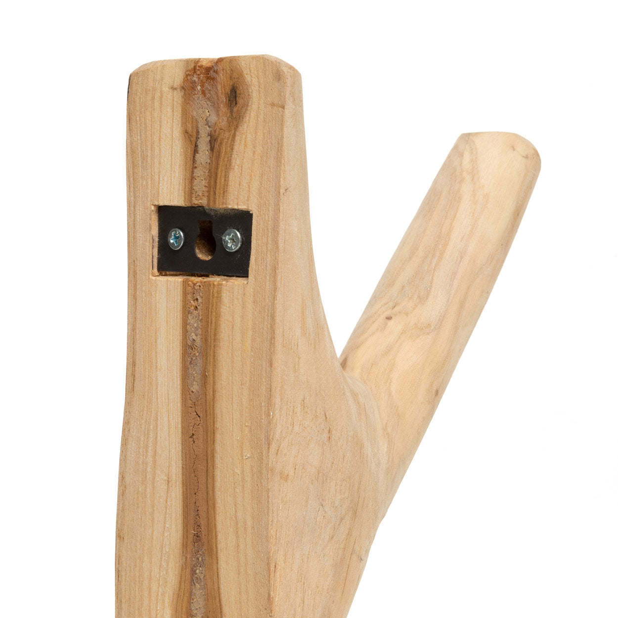 Compact natural teak wall hook for small spaces