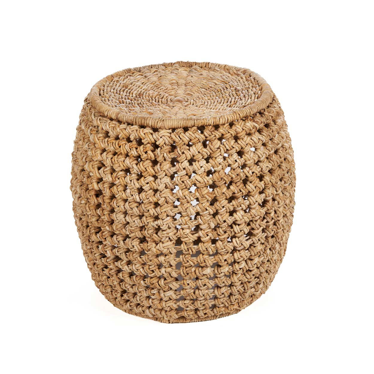 Wicker stool handwoven from banana leaf in natural tones