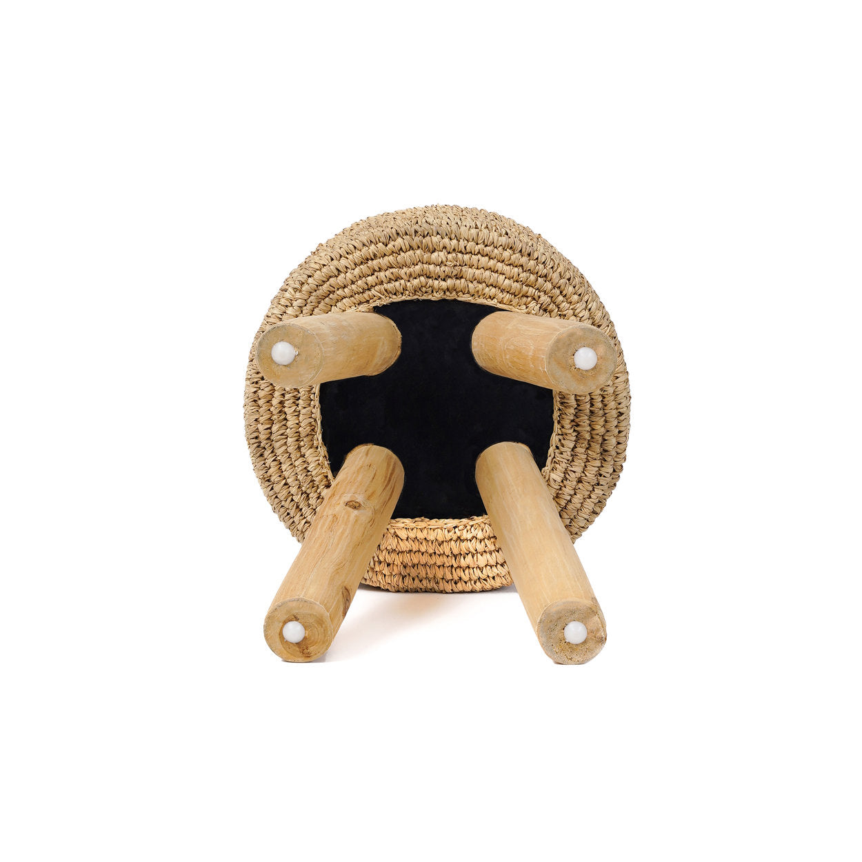 Bohemian-style stool made from eco-friendly raffia and wood