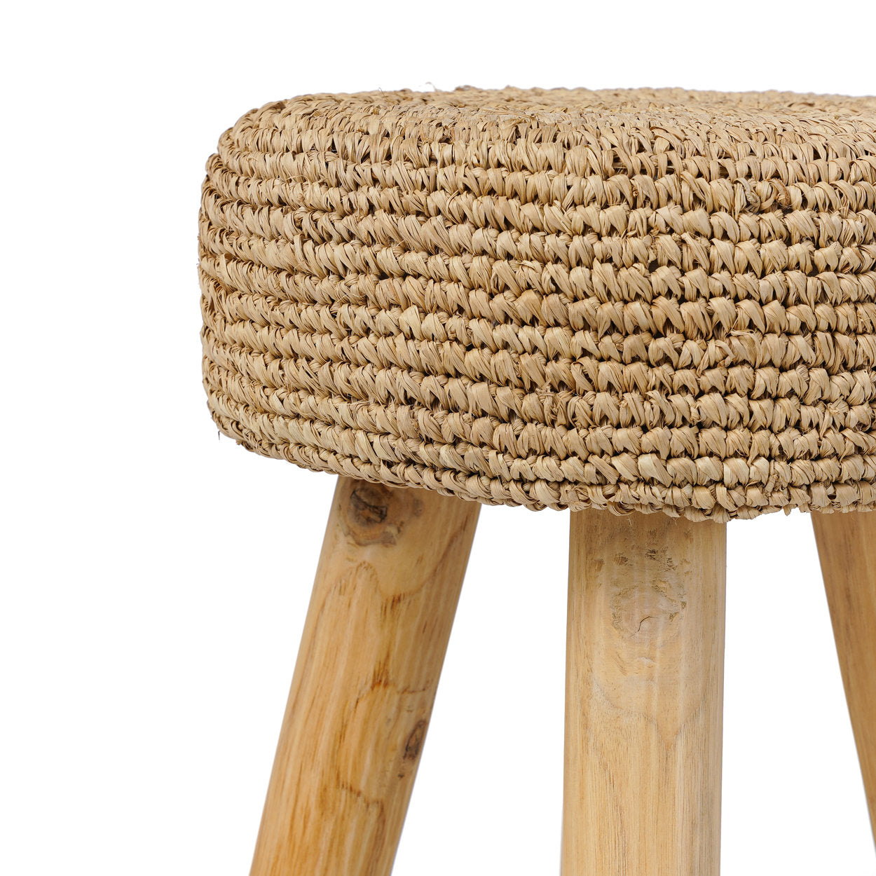 Natural fiber stool with artisanal texture and rustic appeal
