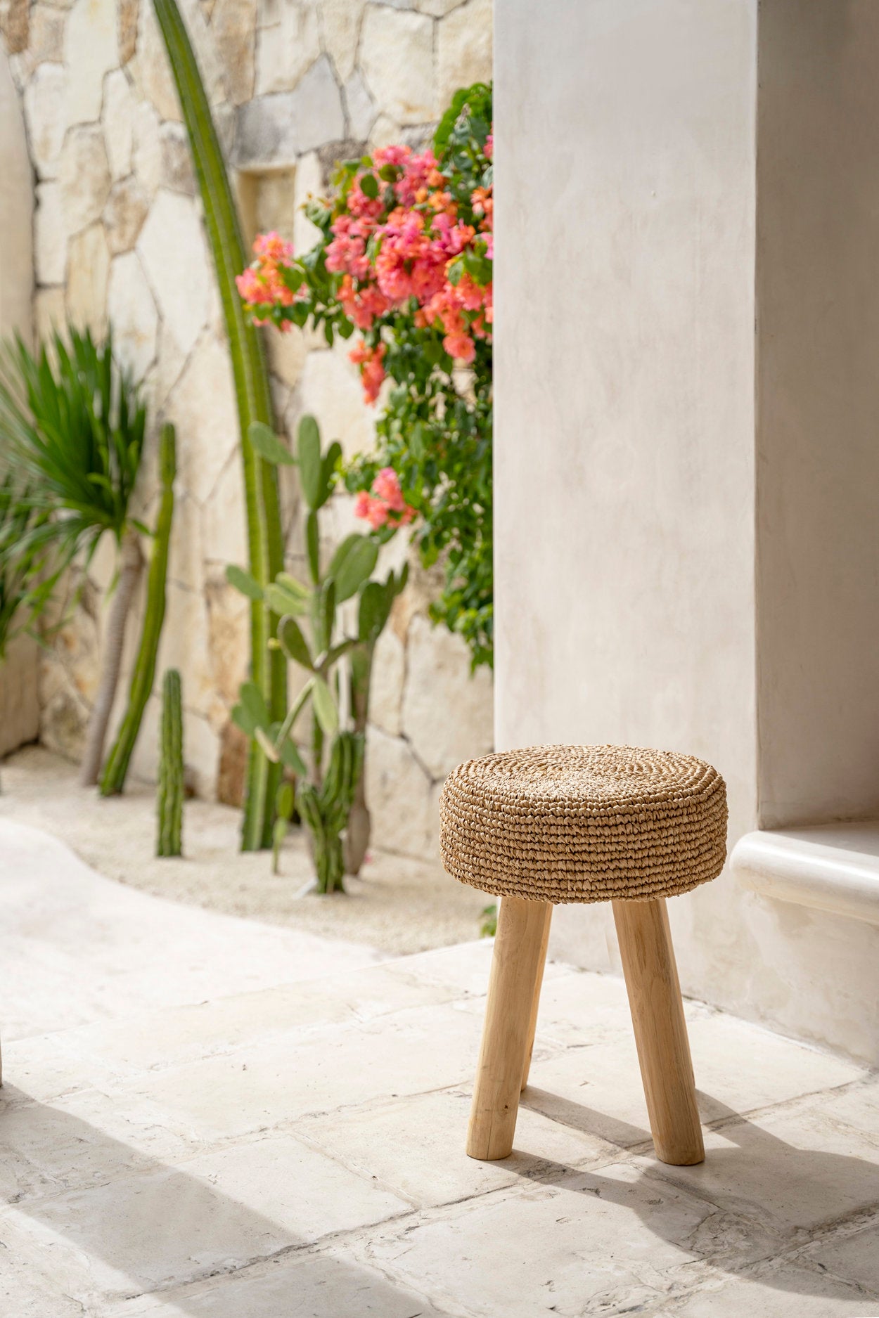 Handmade raffia seat with natural texture and organic charm
