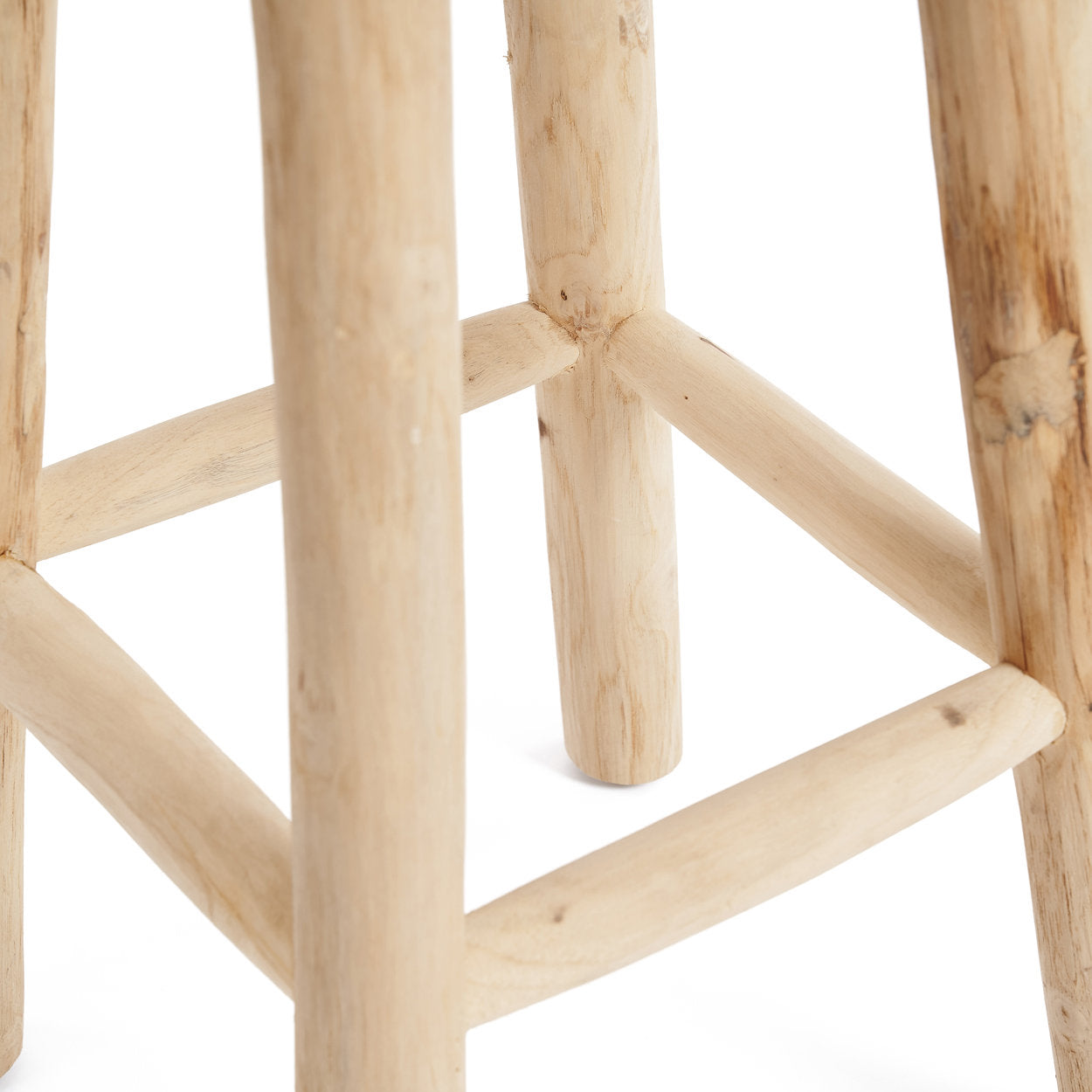 Sustainable teak and raffia counter height stool