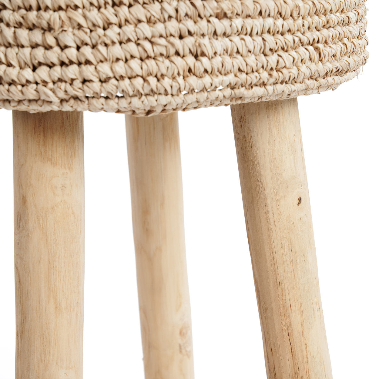 Coastal style tall stool with breathable raffia weaving