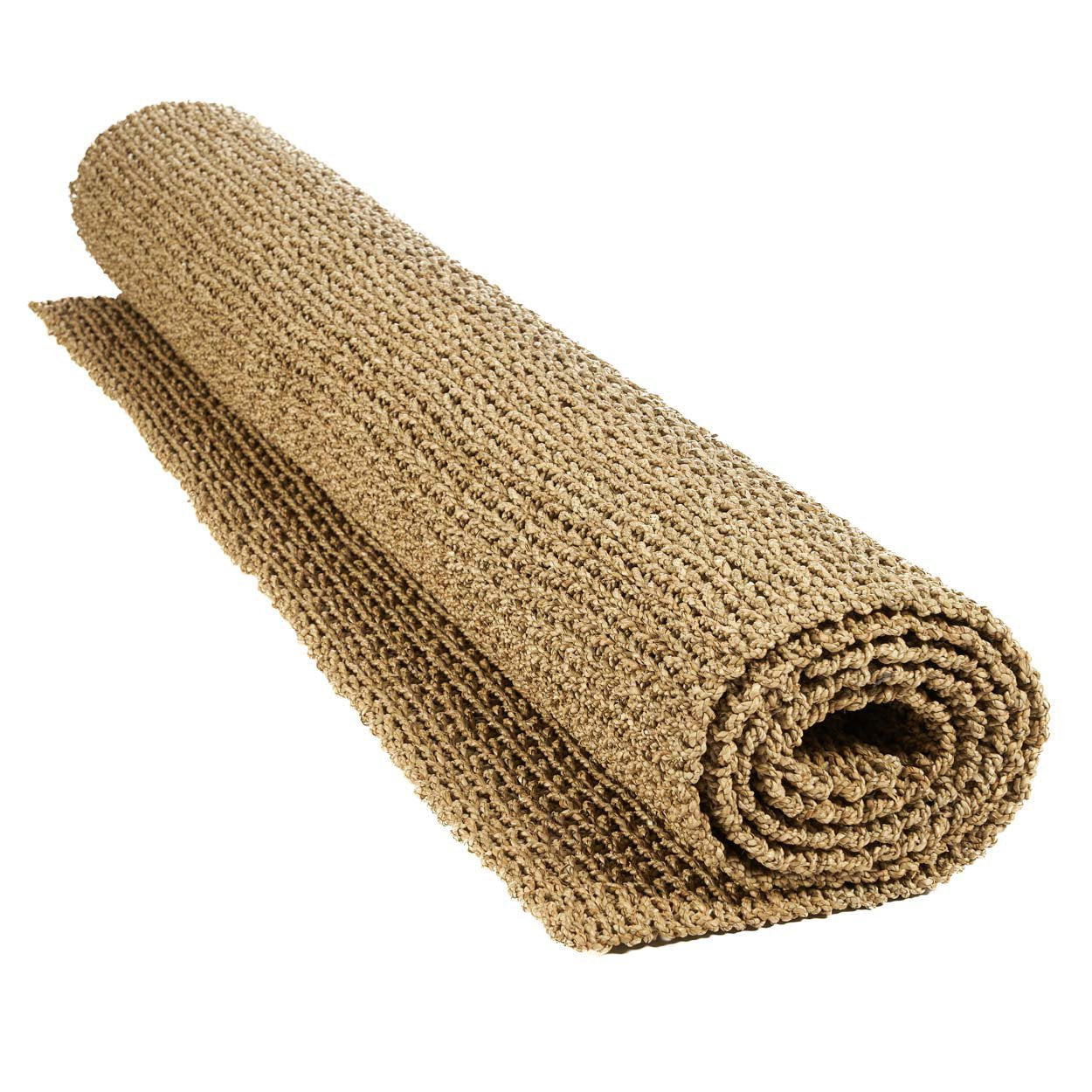 Sisal large carpet placed in spacious rustic tropical interior