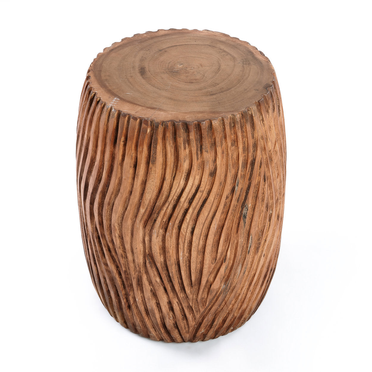 Black-brown wooden stool with organic grain patterns