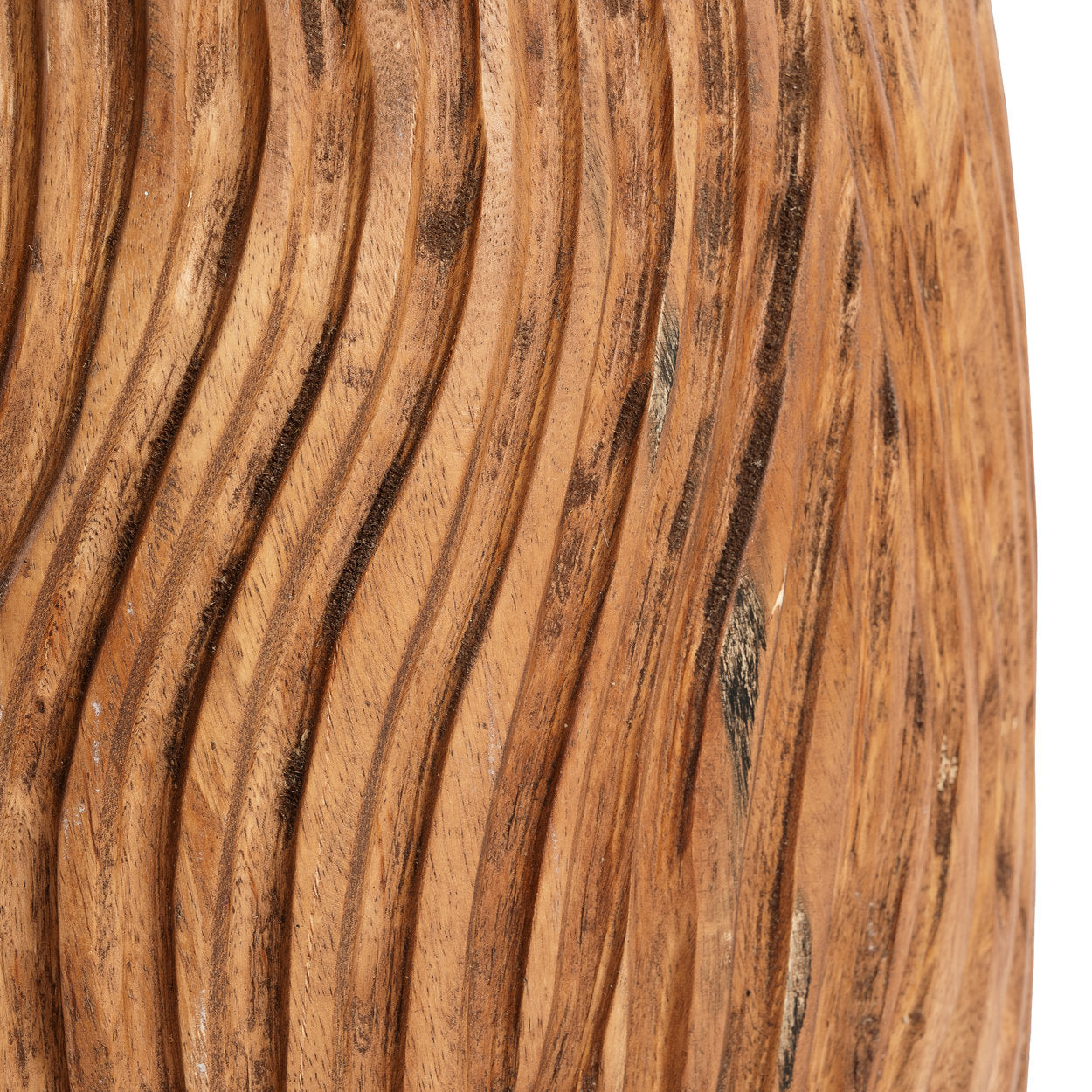 Handcrafted wooden stool with flowing water design