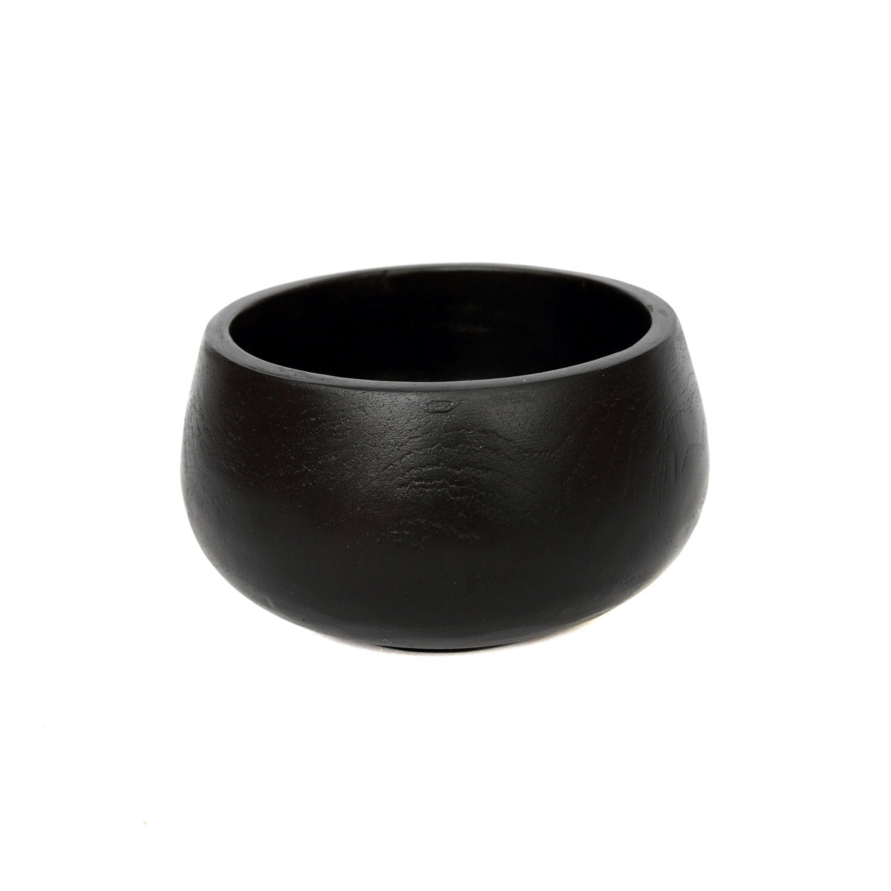 Black wooden serving bowl handcrafted from solid teak, perfect for snacks, fruits, or fresh salads.