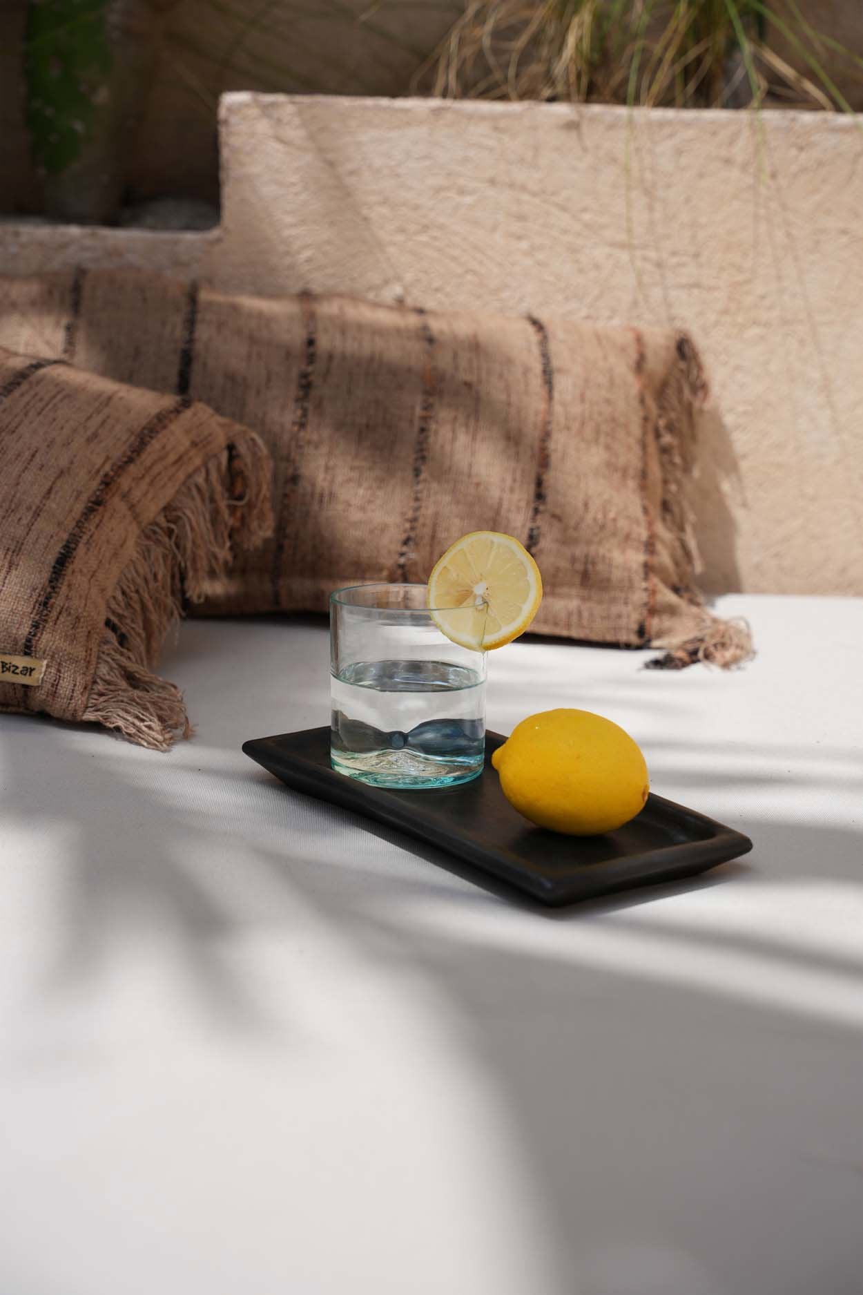 Medium rectangular sushi plate crafted from terracotta in deep charcoal finish, perfect for stylish dining.