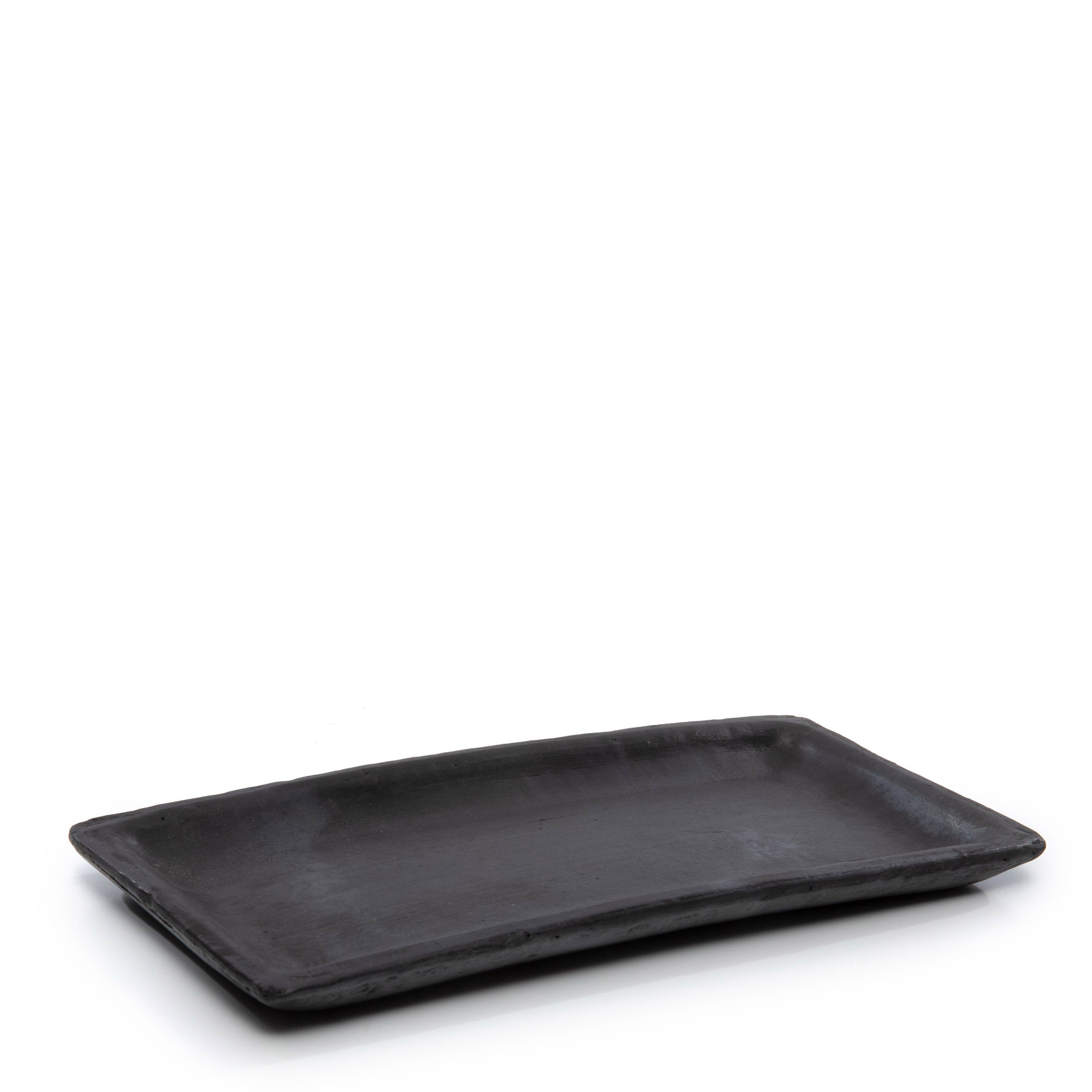 Modern black sushi plate with rectangular shape, handmade and durable for everyday use.