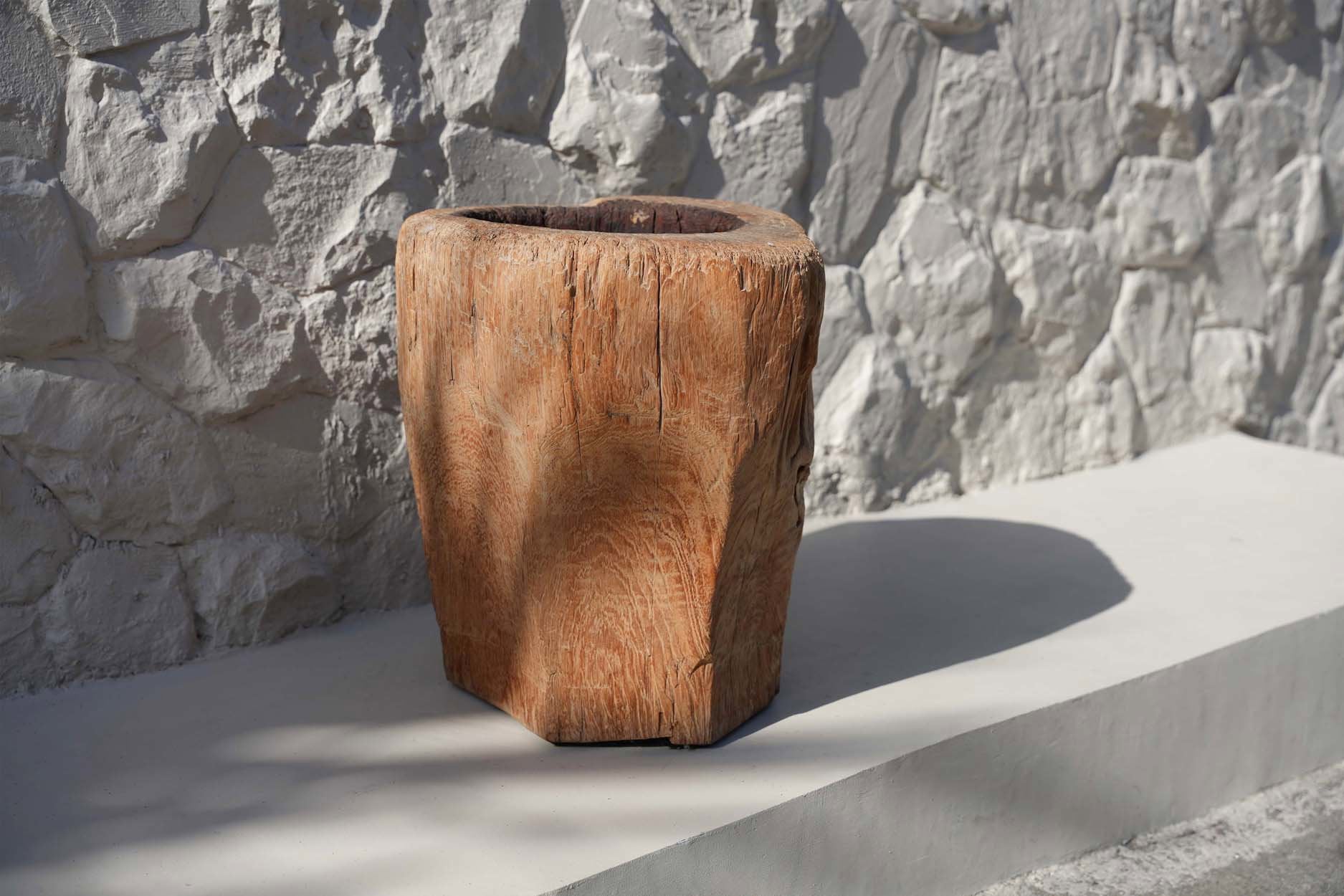 Large candle holder for pillar candles with natural wood texture