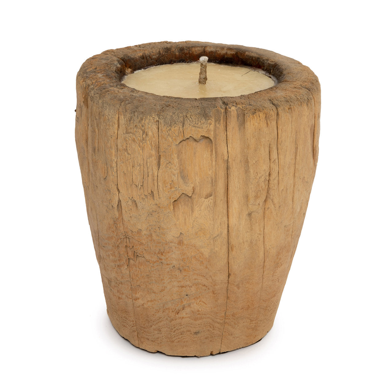 Rustic wood candle holder handcrafted from reclaimed tree trunk