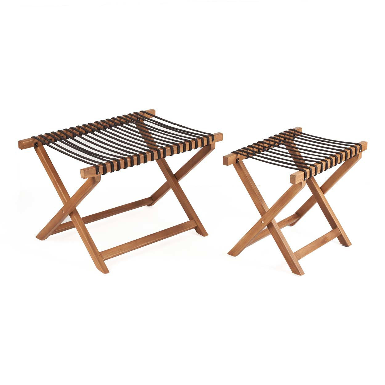 Natural teak foldable luggage rack with spacious surface