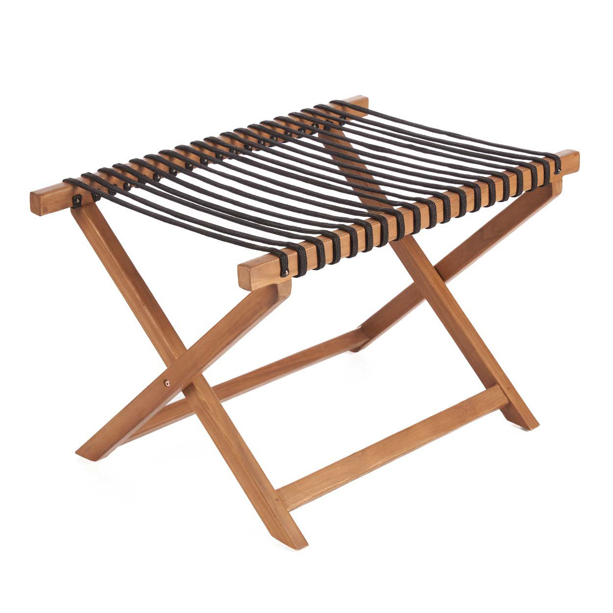 Large wooden luggage rack crafted from teak wood with fabric support