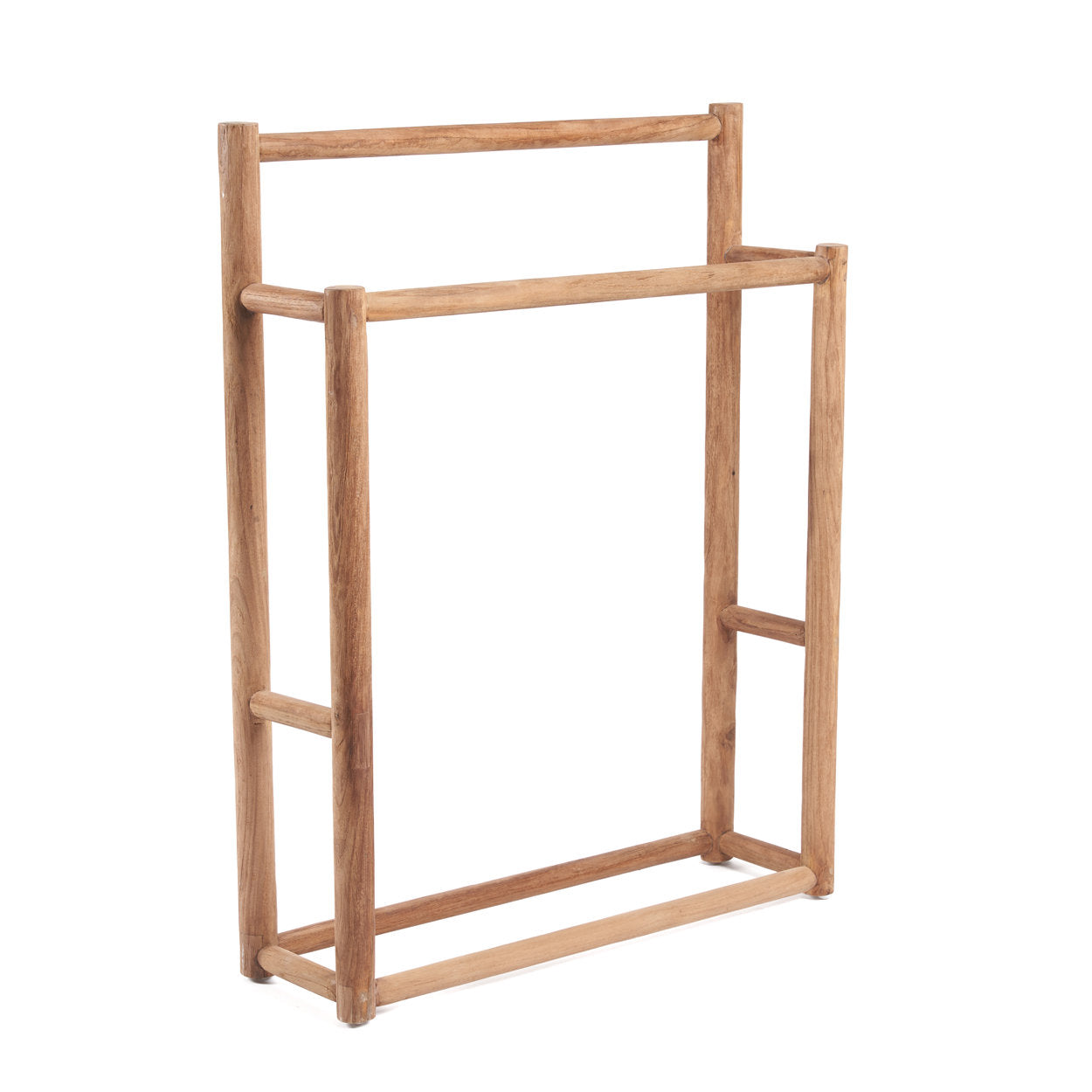Rustic wooden towel hanger crafted from durable teak wood