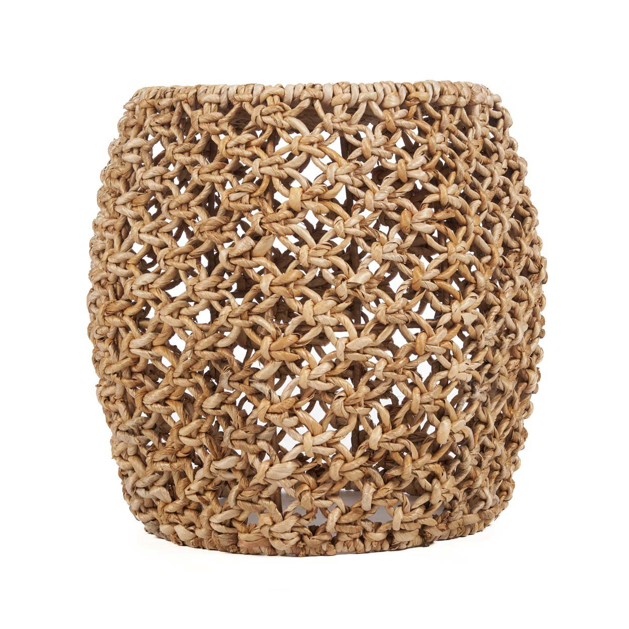 Natural round side table with rustic woven design