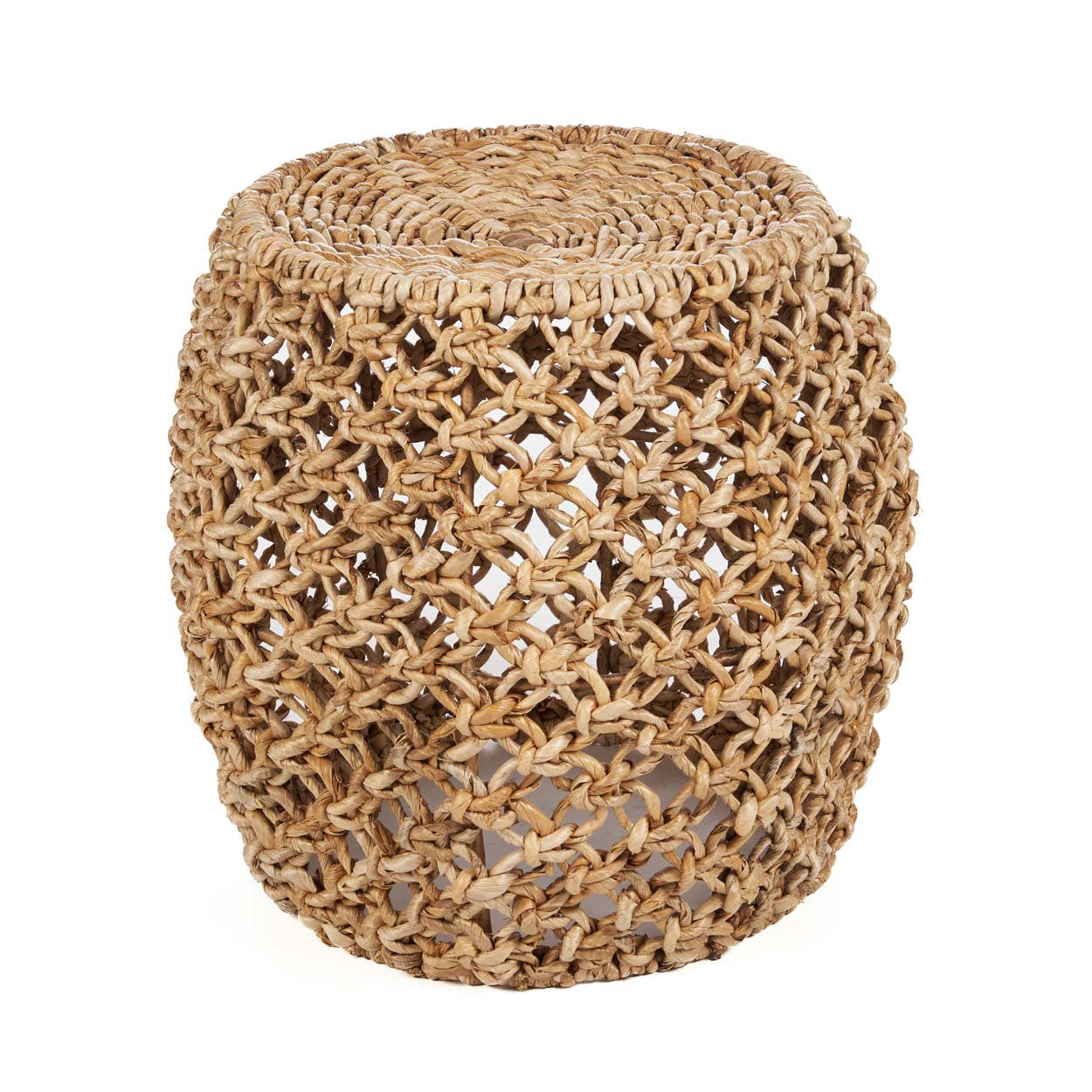 Round side table handcrafted from natural banana leaf