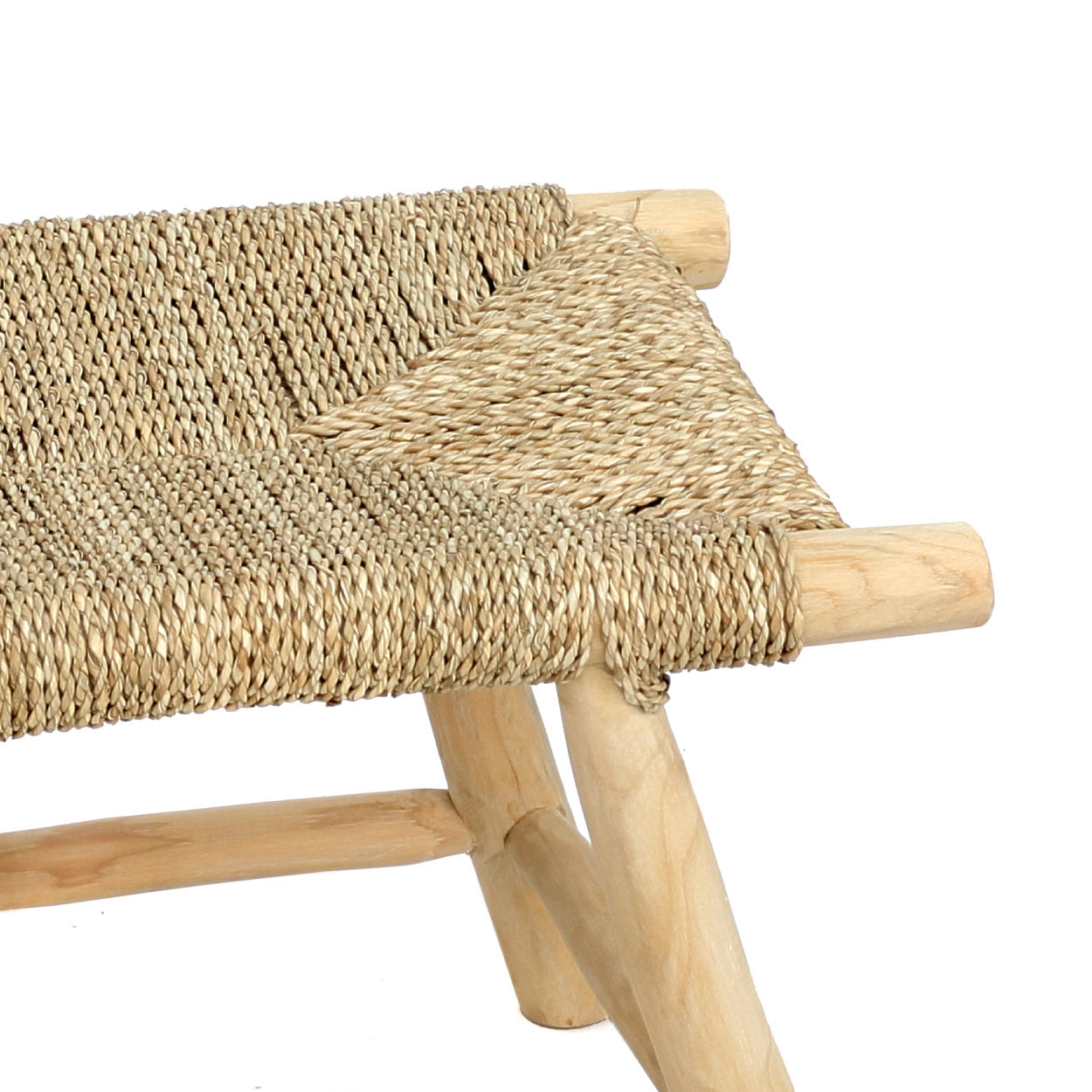 Natural medium seagrass stool that doubles as a functional boho accent table