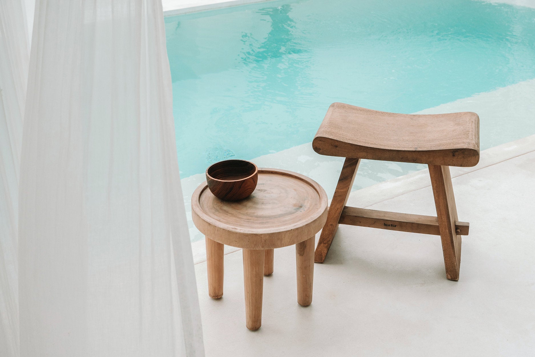 Boho chic Suar wood stool 50 cm, designed for versatile indoor use