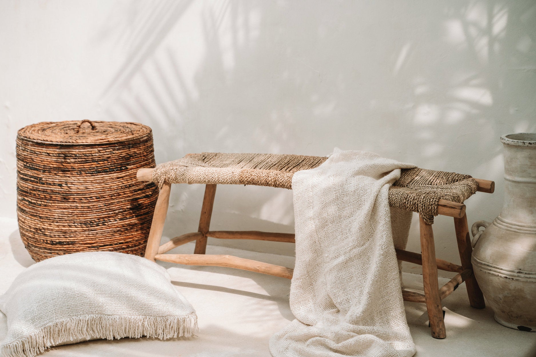 Long rustic bench durable enough for indoor and outdoor spaces