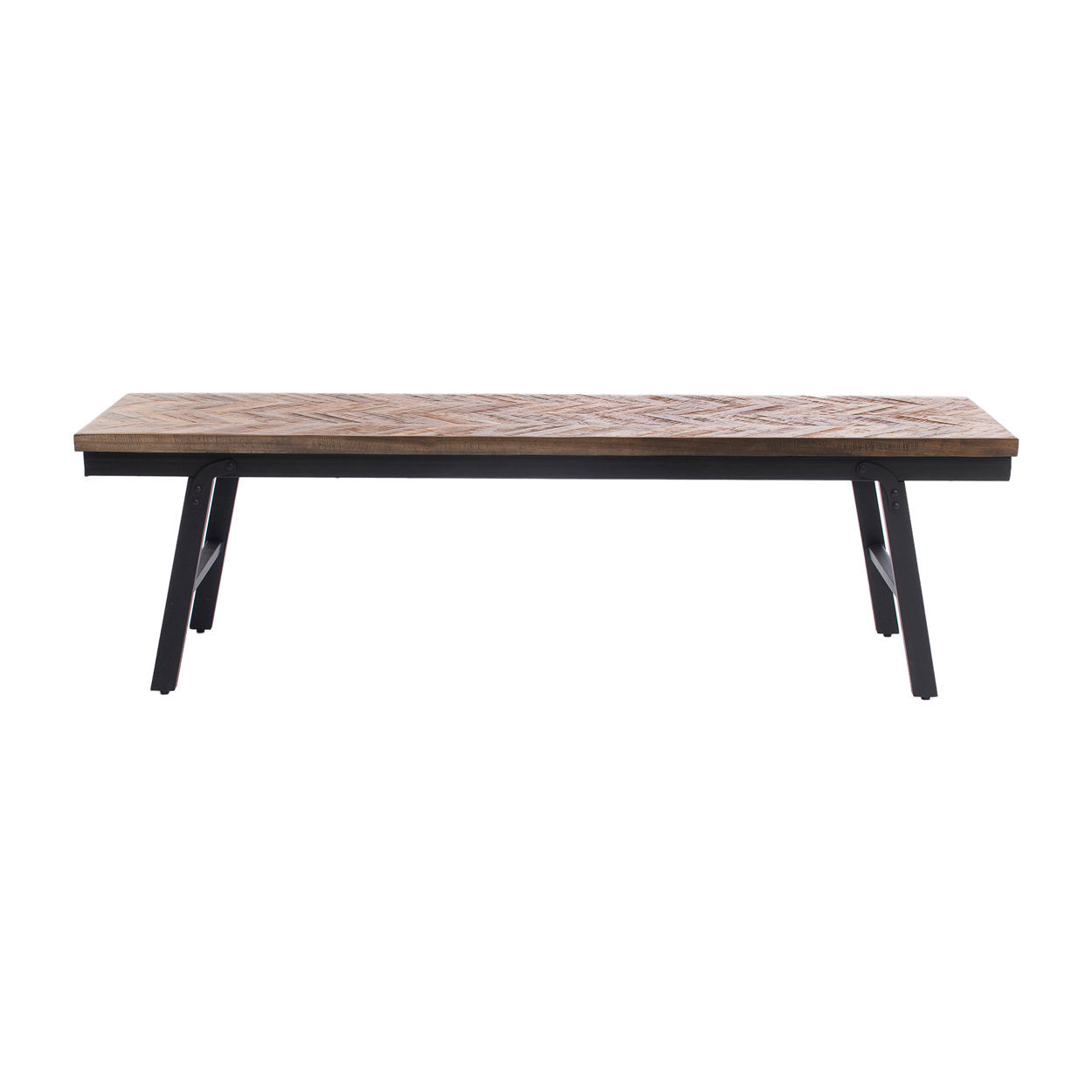Herringbone bench 150 cm, crafted from teak wood and black iron